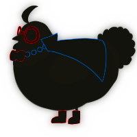 A black chicken with a head pattern