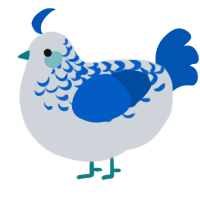 Aves, a mist and ultramarine chicken with a half-lace pattern