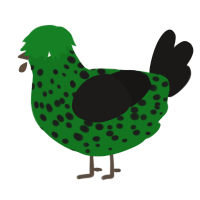A leaf and sable chicken with a speckle pattern