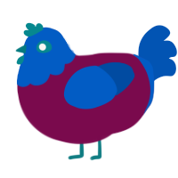 Ellipsis, a wine and ultramarine chicken with a head pattern