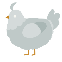 A silver chicken with a head pattern