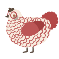 A cream and red chicken with a lace pattern