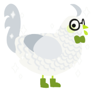 Sprite, a white and mist chicken with a lace pattern