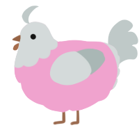 A pink and silver chicken with a head pattern