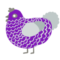 A violet and silver chicken with a lace pattern