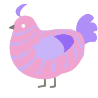 A pink and lilac chicken with a bar pattern