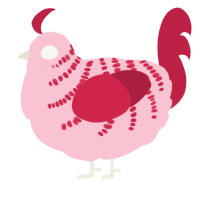 A rose and crimson chicken with a half-bar pattern