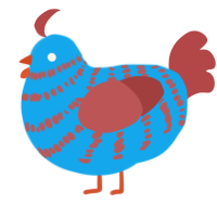 A sky and red chicken with a bar pattern