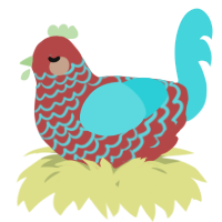 A red and aqua chicken with a lace pattern
