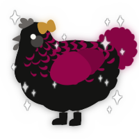 A black and maroon chicken with a half-lace pattern