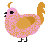 A pink and orange chicken with a double-lace pattern