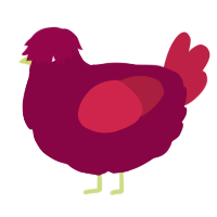 A maroon and crimson chicken