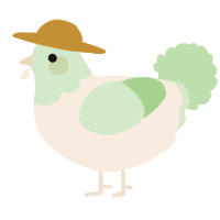 A cream and gluppy chicken with a head pattern