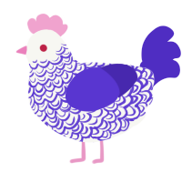 A white and indigo chicken with a double-lace pattern