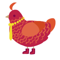 A crimson and vermilion chicken with a lace pattern