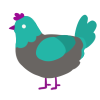A grey and turquoise chicken with a head pattern