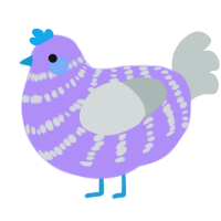 A lilac and silver chicken with a bar pattern