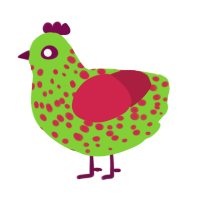 A grass and crimson chicken with a speckle pattern