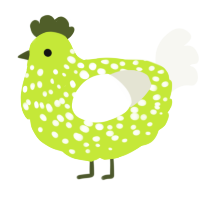 A lime and white chicken with a speckle pattern