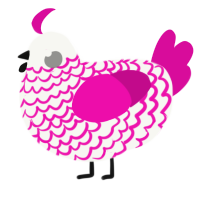 A white and fuchsia chicken with a lace pattern
