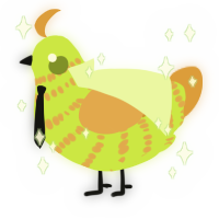 A lime and orange chicken with a bar pattern