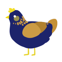 A navy and gold chicken with a neck-speckle pattern