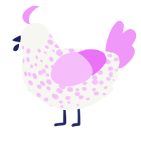 A white and lavender chicken with a speckle pattern