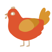 A vermilion and orange chicken