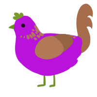 Pink, a amethyst and brown chicken with a neck-speckle pattern