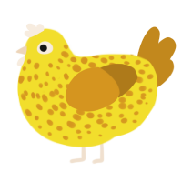 A yellow and ochre chicken with a speckle pattern