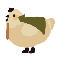 A beige chicken with a head pattern