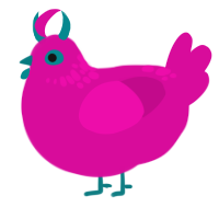 A fuchsia chicken with a neck-speckle pattern