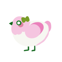 A white and pink chicken with a head pattern