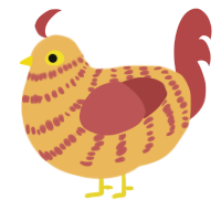 A honey and red chicken with a bar pattern