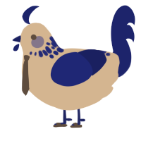 A beige and navy chicken with a neck-speckle pattern