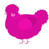 A fuchsia chicken with a neck-speckle pattern