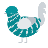 Yoshiki, a teal and mist chicken with a bar pattern