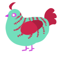 A mint and crimson chicken with a half-bar pattern