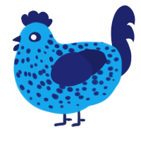 A sky and navy chicken with a speckle pattern