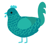 A teal and turquoise chicken with a lace pattern
