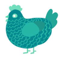A teal and turquoise chicken with a lace pattern