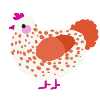 A white and vermilion chicken with a speckle pattern