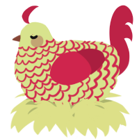 A lemon and crimson chicken with a lace pattern
