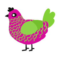 Niryu, a fuchsia and grass chicken with a lace pattern