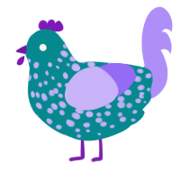 A teal and lilac chicken with a speckle pattern