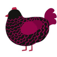 A black and maroon chicken with a lace pattern