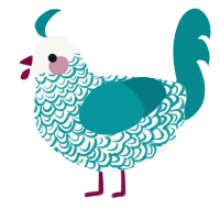 A white and teal chicken with a double-lace pattern