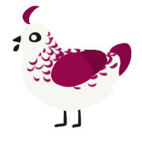 A white and maroon chicken with a half-lace pattern