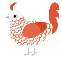 A white and vermilion chicken with a lace pattern