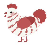 A white and red chicken with a bar pattern